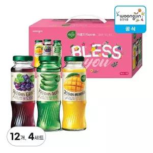 [웅진식품] 자연은 아름드리 음료세트 병 180ml, 12개, 4세트 (알로에 포도 망고)