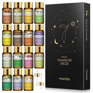 PHATOIL 15PCS 에센셜 오일 선물 세트 - 아로마테라피 디퓨저 요가 홈 오피스 비누 캔들 만들기를 위한 프리미엄 품질 100% 천연 순수 에센셜 오일 - 5ml /