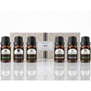 디퓨저용 WALD TRIB 에센셜 오일 세트, 아로마테라피, 방향제, 홈 프래그런스, 양초 만들기 향 선물 세트 6x10ml (페퍼민트 | 라벤더 | 티 트리 | 유칼립투스 | 코코넛 & 바닐라 | 리넨)