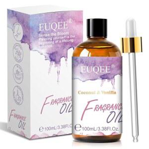 유리 방울이 포함된 EUQEE 100ML / 3.38 Fl Oz 코코넛 & 바닐라 향 오일, 가정용 디퓨저 에센셜 오일, 요가, 캔들 제조용 롱래스팅 향 오일, 수제 비누 제조, DIY 향수
