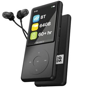 이어폰이 장착된 블루투스 MP3 플레이어 | 64GB 슬림, 최대 128GB 확장 가능, 내장 스피커, 직관적인 터치 컨트롤이 가능한 2.4인치 풀 컬러 디스플레이, 67시간 배터리 수명 | 대부분의 MP3 Pro