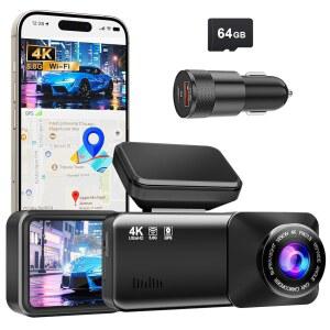 4K 대시캠 전면 내장 5.8G WiFi 무료 64GB 카드 48W A+C 차량 충전기 포함 자동차용 대시 카메라 슈퍼 나이트 비전이 탑재된 미니 루프 녹화 G-센서 24시간 주차 모니터