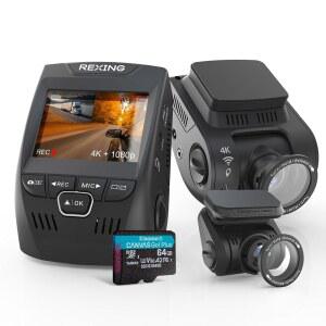 RexingUSA V1P SE 4K 듀얼 대시 캠(GPS Wi-Fi 2pcs-CPL 필터포함) | 512GB 지원 전면 2160p 후면 1080p 170 각도 G-센서 루프 레코드 주차 모니터 64GB 메모리카드 포함