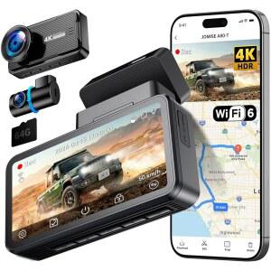JOMIES 4K 대시캠 앞뒤 객실 측면 후면용 360 실내 후방 카메라 - 64GB 카드 저조도 센서 Wi-Fi 6 GPS 터치스크린 HDR WDR 1TB A80T 지원 차량용 대시
