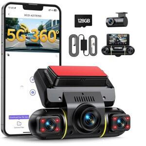128GB 카드 1080P 5G WiFi 대시 카메라 360 뷰 IR 나이트 비전 24시간 주차 모니터 하드와이어 키트 G-센서가 장착된 LAMTO 4채널 대시캠 전면 좌측 인사이드