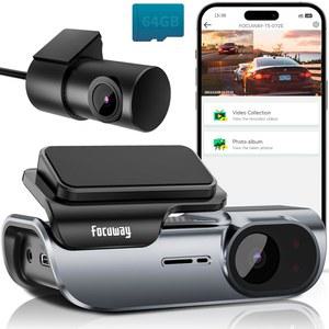 FOCUWAY 4K 전면 후면 대시 캠: 빠른 5GHz WiFi 핸즈프리 음성 제어 컴팩트 히든 디자인 24/7 주차 모드 녹화 슈퍼커패시터 타입-C 무료 64GB 카드 슈퍼 나이트 비전