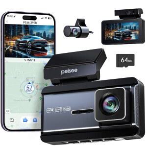 Pelsee P3 4K 대시캠 앞뒤 64GB SD 카드 Wi-Fi GPS ADAS BSD LCA 3 u2019 IPS 디스플레이 자동차 카메라 APP 음성 제어 야간 시야 24시간 주차 모드 지원