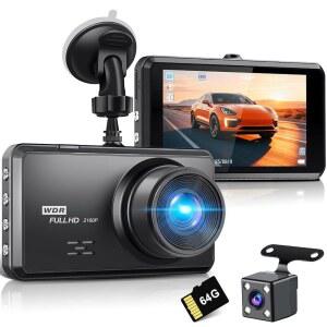 SHINLUCK 2K 차량용 듀얼 대시 카메라 무료 64G SD 카드 FHD 2K+1080P 캠 앞뒤 3.2인치 IPS 화면 176 와이드 앵글 24H 주차 모니터 G-센서 루프 레코딩 야간 투시 WDR