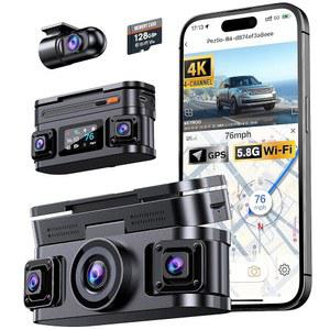 키루 360 왼쪽 안쪽 4K 4채널 대시캠 앞뒤 보기 내장 GPS 5.8GHz WiFi 앱 연결이 가능한 차량용 자동차 대시 카메라 주차 모드 지원 G-센서 128GB 카드 무료 제공