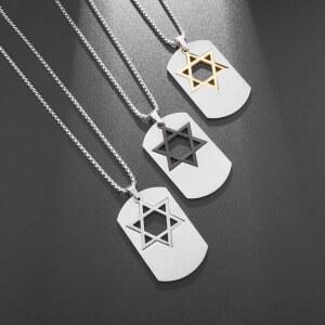 명찰목걸이 스테인리스 스틸 다윗의 도그 태그 펜던트 목걸이 남녀 이스라엘 유대교 부적 보석 선물