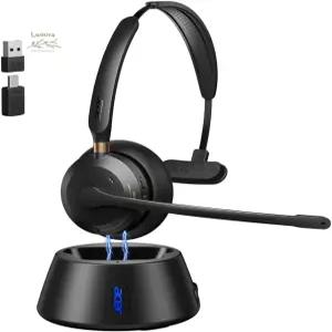 업무용 마이크가 있는 Acer 무선 헤드셋 원격 및 사무실용 충전 스탠드가 싱글 이어 워크 팀용 블루투스