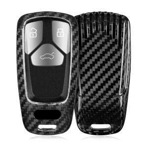 키체인이 장착된 아우디 키포브 커버에 T-카본 R8 S4 TTS A5 Q5 RS5 S5 SQ5 2015 2023 A6 A7 SQ7 A8 2017 2018 스마트 리모컨 악세사리 장착