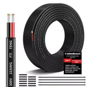 22 게이지 와이어 2 도체 전기 AWG 스트랜드 PVC 코드 12V 저전압/산소 없는 주석 도금 구리/유연한 22/2