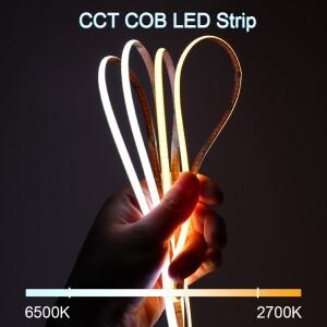 5mm 10mm CCT COB LED 스트립 라이트 2700K-6500K 디밍 가능 플렉시블 12V 24V 1-5m 조정 테이프 조명