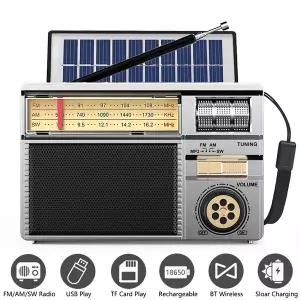 크랭크 재난 비상 등산 휴대용 라디오 빈티지 태양광 AM/FM/SW 블루투스 스피커 USB/TF MP3 플레이어 충전