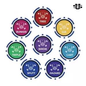 [업셋] 스컬 골프 게임칩 8종세트 다용도 지퍼백포함 볼마커 필드 라운딩 게임 골프칩.
