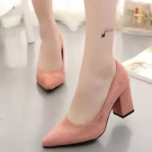 스웨이드 8cm 펌프스 스트랩힐 하이힐 굽없는힐 가보시 통굽힐