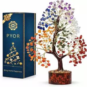 PYOR 7 생명의 차크라 트리 크리스탈 - 균형을 위한 일곱 가지 힐링 스톤 명상 레이키 요가 데코 영적 선물