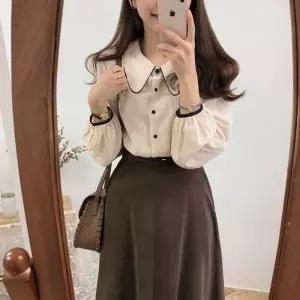 [VCK3104N]배색 넓은카라 카라블라우스 출근룩 여성예쁜옷