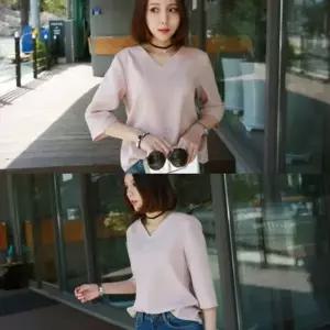 [VC632PQ5]여성블라우스 남방 브이넥 3컬러 7부셔츠