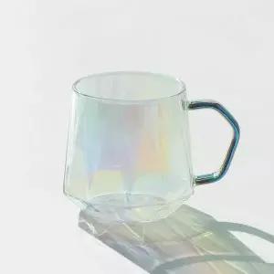 홀로그램 컬러핸들 오로라 내열 유리컵 육각 400ml 2color