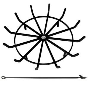 Americangaslogs Fire Pit Gate with Poke Wright Iron 원형 스파이더 웨건 휠 장작 헤비 듀티 0.9인치 바 벽난로 스토브 버닝 랙 홀더 4Legs r (27인치)