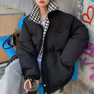 셀럽하우스 하이넥 체크보드 패딩 자켓