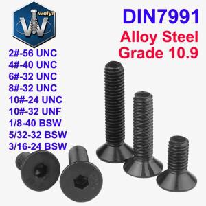 Weiyi 등급 10.9 플랫 키 볼트 2 # 10까지 UNC UNF 1/8 5/32 3/16 BSW DIN7991 합금강 육각 소켓 카운터싱