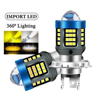 듀얼 컬러 LED 오토바이 전구, 화이트 옐로우 CSP 칩, 헤드라이트, 스쿠터 안개등, H4, H6, BA20D, 어안 렌