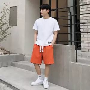 남성 심플컬러 와플반바지