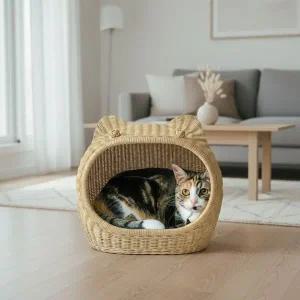 고품질 질마 라탄 펫하우스 강아지집 고양이 숨숨집 내추럴 인테...