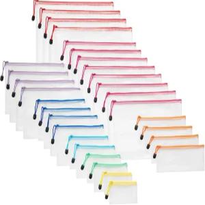 아마존 베이직 30팩 메쉬 지퍼 파우치 백 8가지 크기의 다양한 색상 보관 정리함 사무실 홈스쿨 정리용