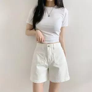 [문에이블]문에이블 여자 여성 여름 뒷밴딩 A라인 4부 면 반바지 육각포켓 체형커버