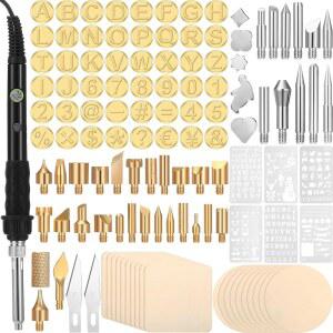 로희 136피스 우드 버닝 키트 도구 세트 버너 팁 조절가능 온도 펜 스텐실과 DIY 엠보싱 조각 공예품