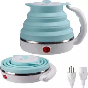 여행용 접이식 전기 주전자 식품 등급 실리콘 작은 냄비 끓는 물 듀얼 전압 600ml 110-220V 미국 플러그