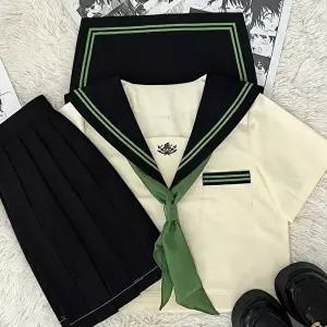 [교복몰]고품질 TBZ 그린더블라인 세라복 프레피룩 반팔 교복세트 학생복 교복코스프레 롯 데월드교복대여