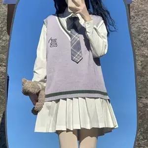 [교복몰]고품질 TBZ 라이트퍼플 테디 긴팔셔츠 조끼 세라복 교복세트 교복 세라교복 세라복대여 일본교복