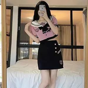 [교복몰]고품질 TBZ 두줄라인 핑크 반팔 하트버클 마린 세라복 교복세트 여자교복 일본교복대여 세라복 WF