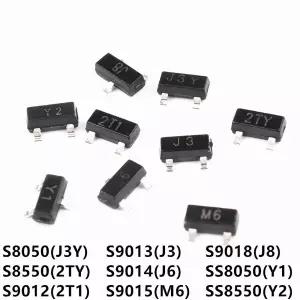 100 개/몫 J3Y 2TY Y1 Y2 S8050 S8550 SS8050 SS8550 S9012 S9013 S9014 S9015 S9018 2T1 3H J6 M6 J8 SMD
