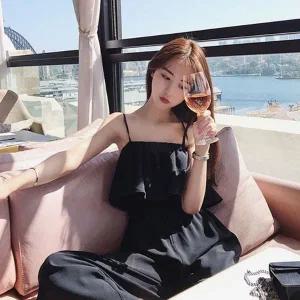 [하프클럽/]블랙 점프수트 여름 나시 여성 캐주얼 루즈핏 여성점프슈트 여