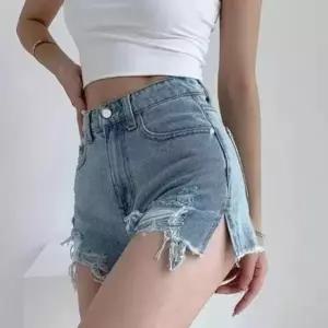 워싱데님핫팬츠 여성 찢어진 데님 숏팬츠 연청 하이웨스트 청바지 1P