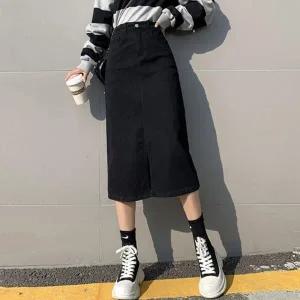 [VCMO11HO]입체적인 앞트임 날씬핏 데일리 블랙 치마