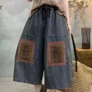 [애슬릿] 여성 여름 통바지 밴딩 데님 와이드 8부 항아리 팬츠