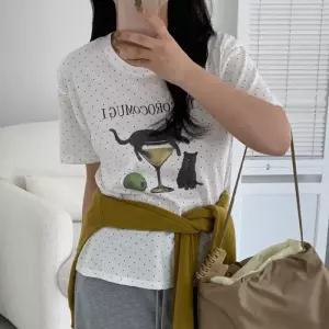 빅사이즈 606 와인블랙캣도트티셔츠 DSEY050