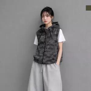 AGG 1019W 여자 카모 밀리터리 지퍼 후드 집업 베스트