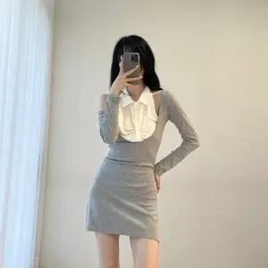 여자 어깨트임 오프숄더 카라 홀터넥 긴팔 미니원피스_25845710_588872