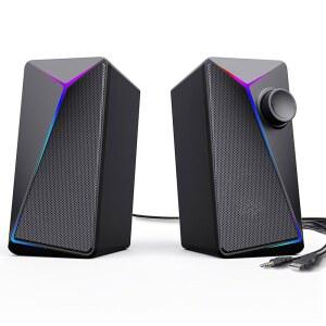 ROSON 컴퓨터 스피커 향상된 저음 및 볼륨 조절 기능을 갖춘 게이밍 PC 스테레오 2.0 USB 전원 3.5MM 보조 멀티미디어 노트북/데스크탑/태블릿/폰용