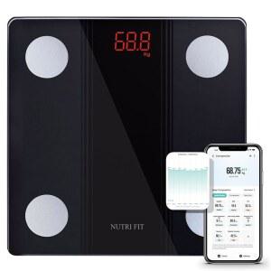 NUTRI FIT 욕실 체중계 스마트 디지털 블루투스 체중계 체지방 BMI 체성분 분석기 고정밀 측정으로 APP 헤비 듀티 330파운드 동기화