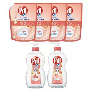 프릴 맑은식초 자몽 용기, 700ml, 2개 + 리필 1L, 4개