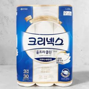 크리넥스 울트라클린 3겹 화이트 비데 화장지 30m 30롤 x 1개